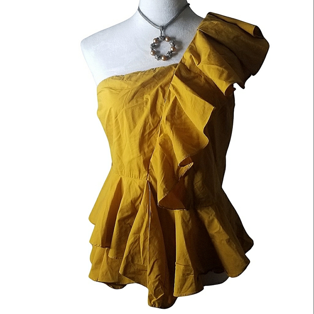 Strut & Bolt Golden One Shoulder Stylish Ruffle Top
